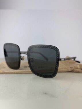 Authentic Chanel Square Chain Sunglasses ~ in 4244 c. 108/S4 Grey/Gunmetal
